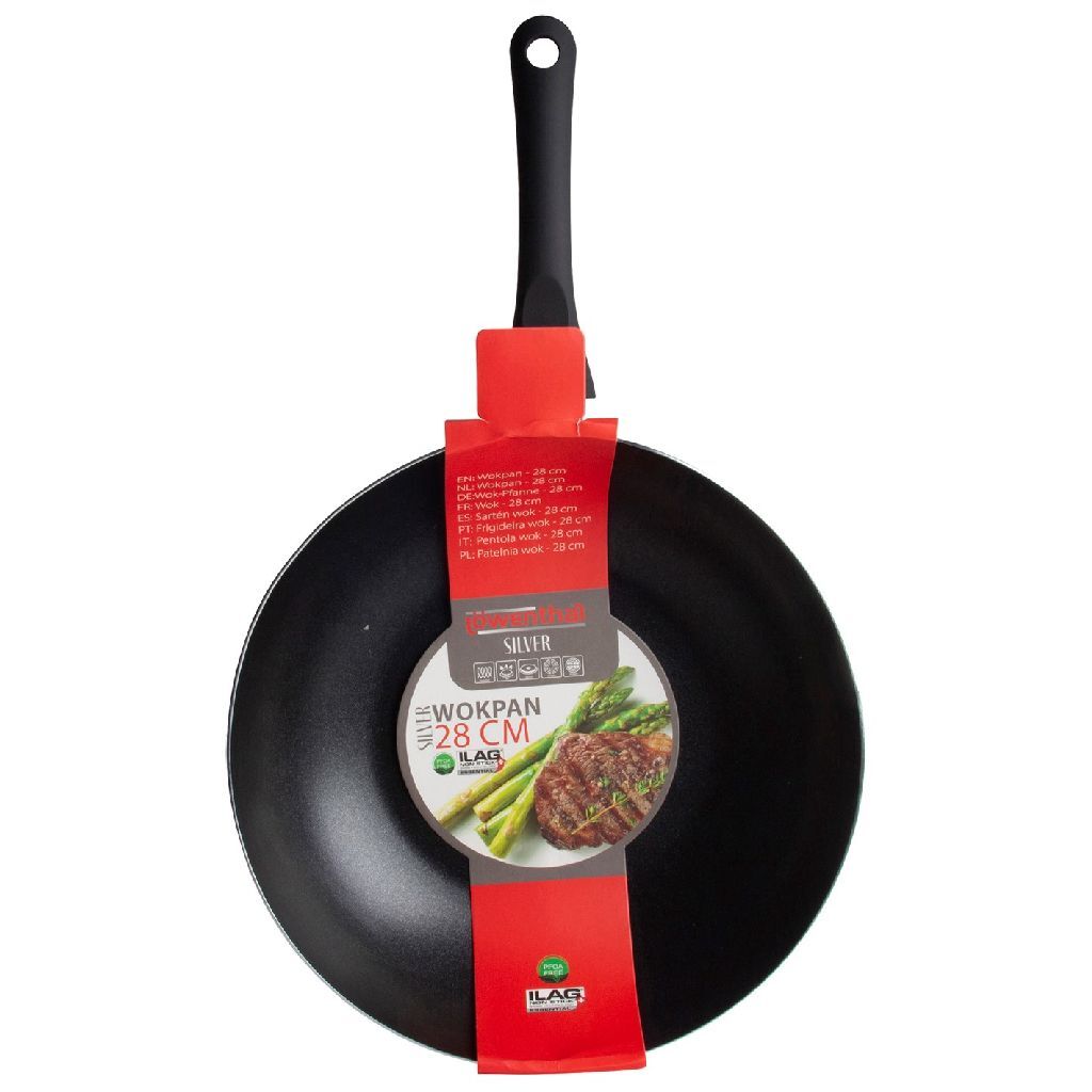 Löwenthal Hoogwaardige wokpan PRO - Ø 28 cm - PFOA vrije anti-aanbaklaag - Zwart - Chef's choice