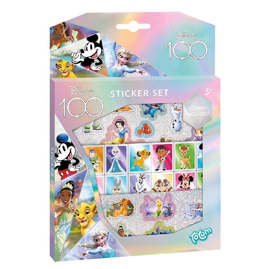 Totum - Disney 100 stickerset - 3 stickervellen met speeldecor - limited edition prinsessen & classics