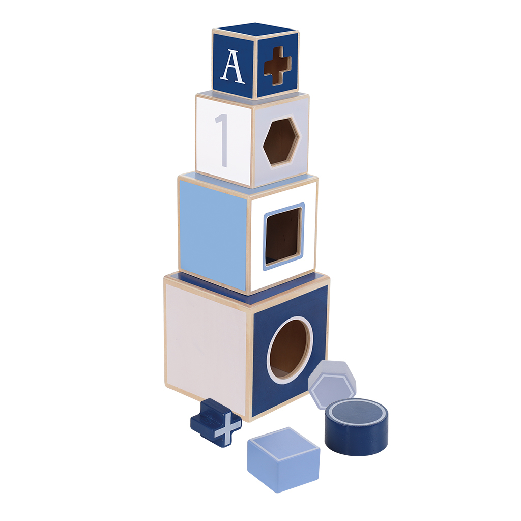 Jipy Houten Stapeltoren + 4 Blokken Blauw afbeelding