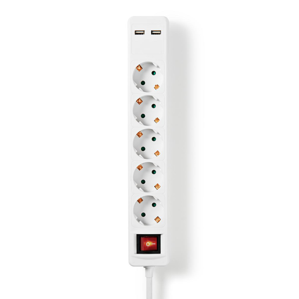 Nedis EXSO515UFSWT Stekkerdoos5-wegs Schuko 2x Usb 1,5 M Aan/uitknop Wit afbeelding