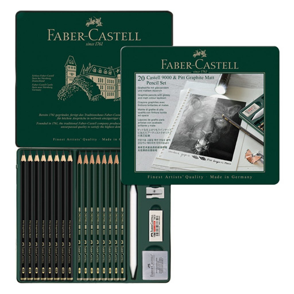 Faber-Castell grafietpotloden - Pitt Mat en 9000 serie in blik - inclusief toebehoren - FC-115224