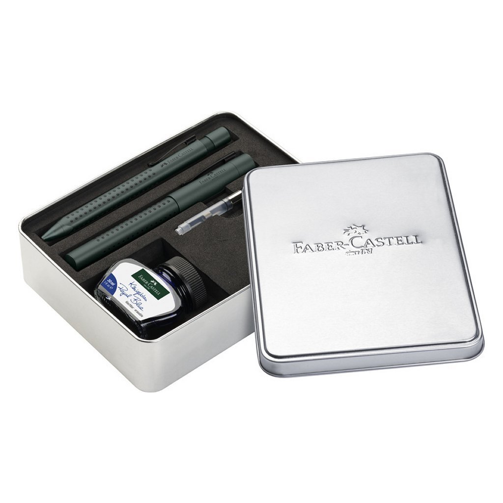 Faber-Castell vulpen en balpen - Grip Mistletoe - giftbox met convertor en inktpot blauw - FC-201532