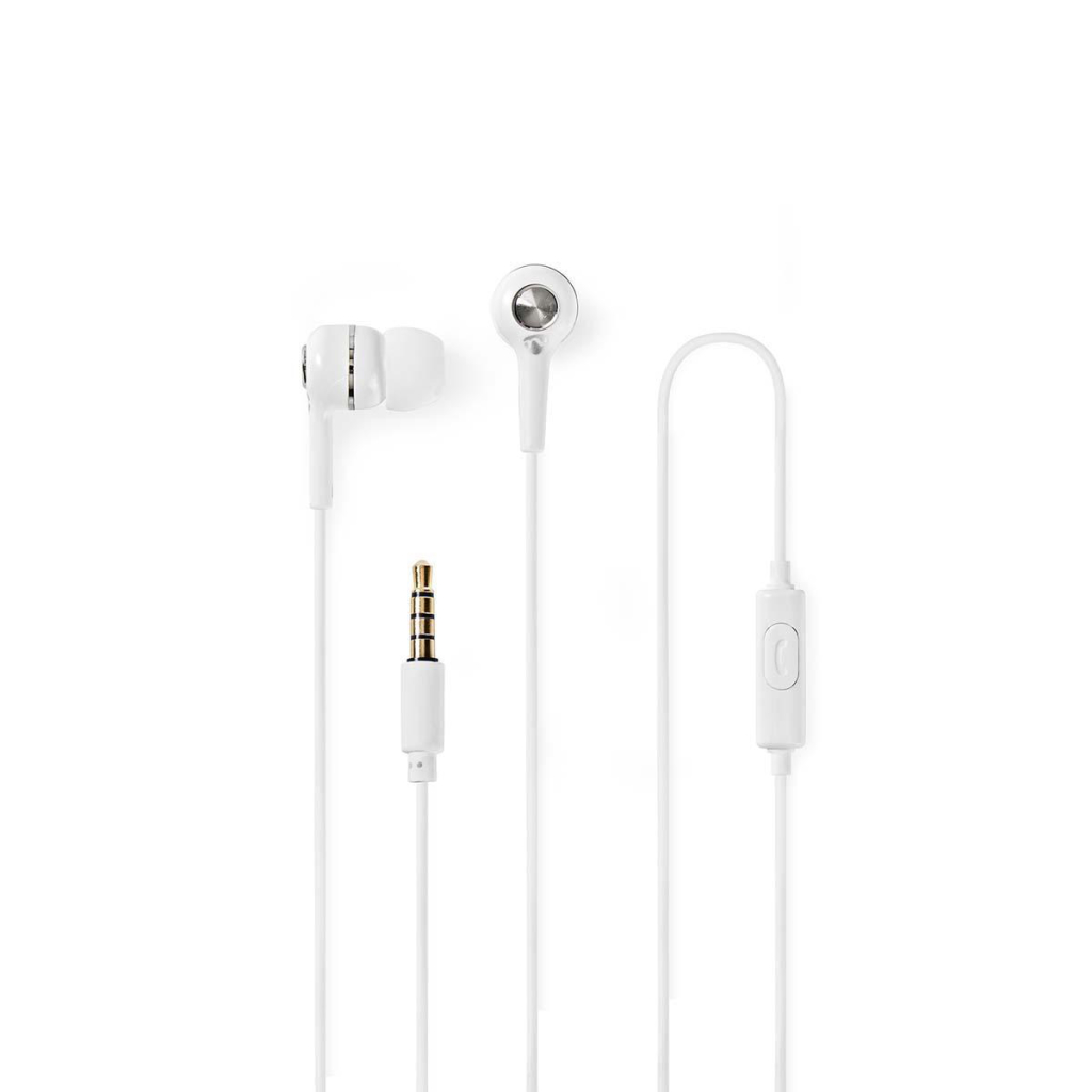 Nedis HPWD2020WT Wired Headphones 1.2m Round Cable In-ear Built-in Microphone White afbeelding