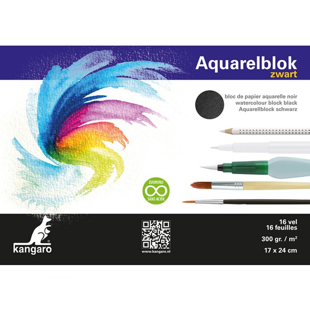 Kangaro K-5311 Aquarelblok 24x17 cm 300 Gram 16 Vel Zwart afbeelding