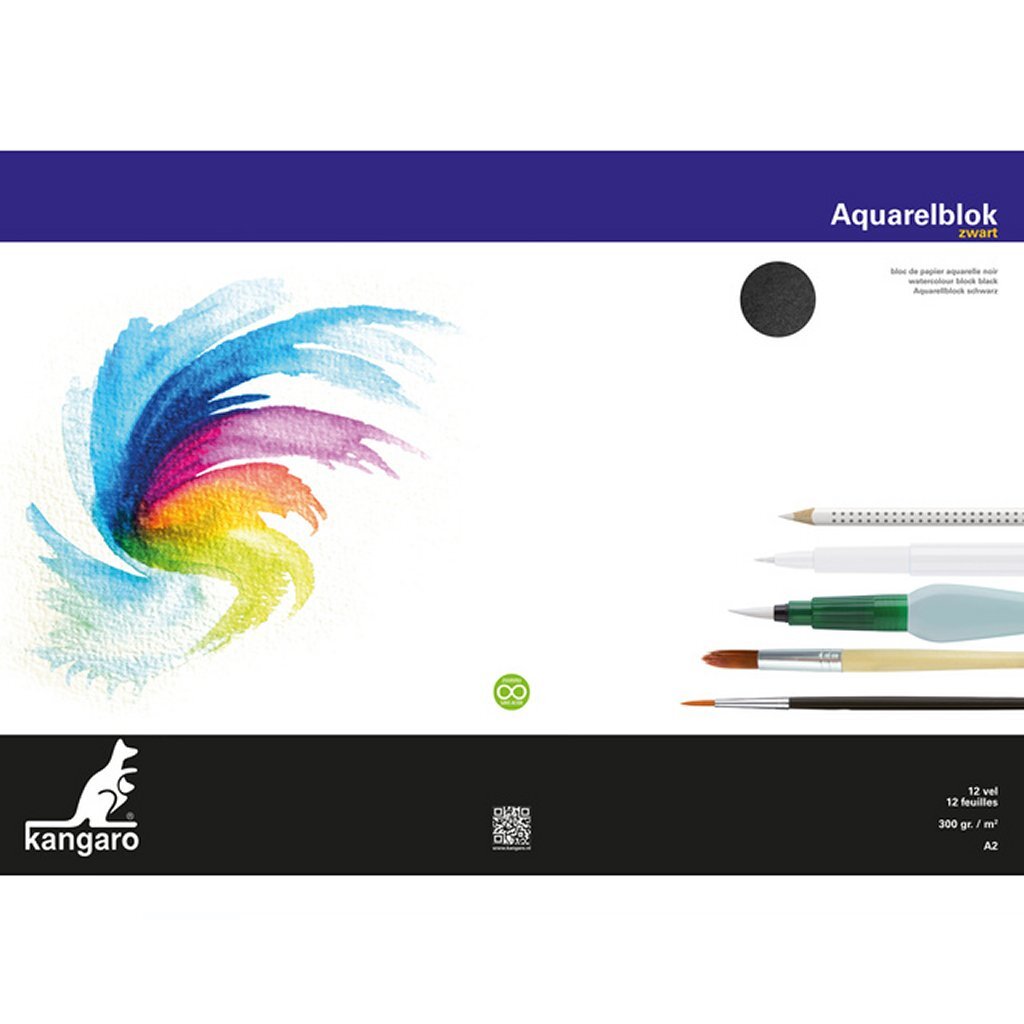 Kangaro K-5314 A2 Aquarelblok 300 Gram 12 Vel Zwart afbeelding