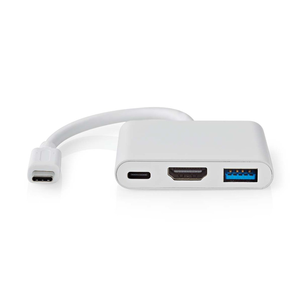 Nedis CCGB64770WT01 Usb Multi-port Adapter Usb 3.2 Gen 1 Usb-c™ Male Hdmi™ Output / Usb-a Female / Usb-c™ Female 5 Gbps 0.10 M Rond Vernikkeld Pvc Wit Doos