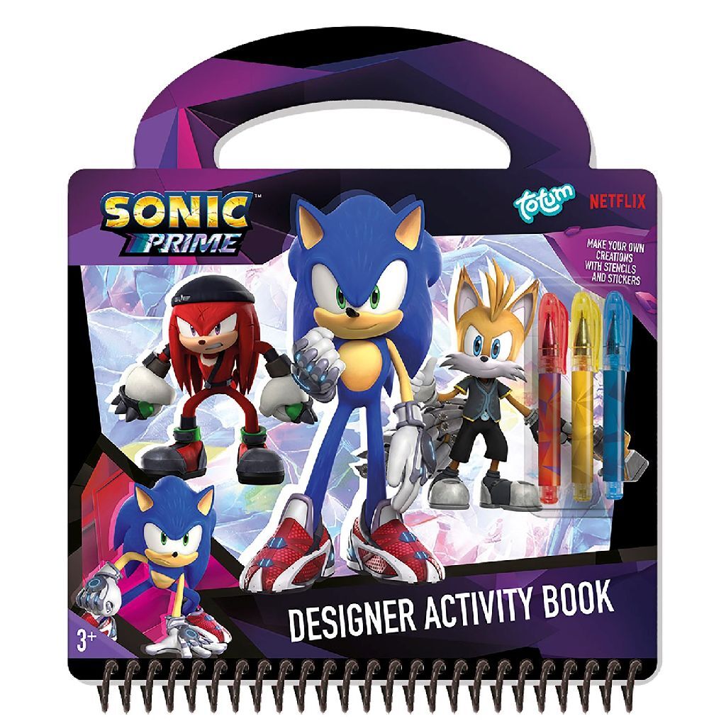 Sonic designer doeboek, tekenen en schrijven, stickerboek hard cover incl. stickers en sjablonen, vakantieboek, cadeautip Totum