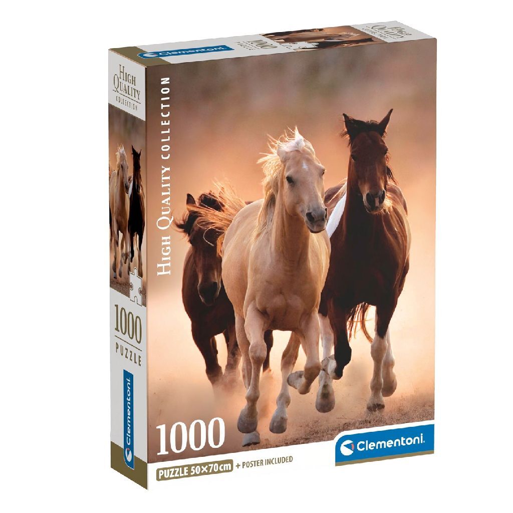 Clementoni - Puzzel 1000 Stukjes High Quality Collection - Running Horses, Puzzel Voor Volwassenen en Kinderen, 14-99 jaar, 39771 COMPACT BOX