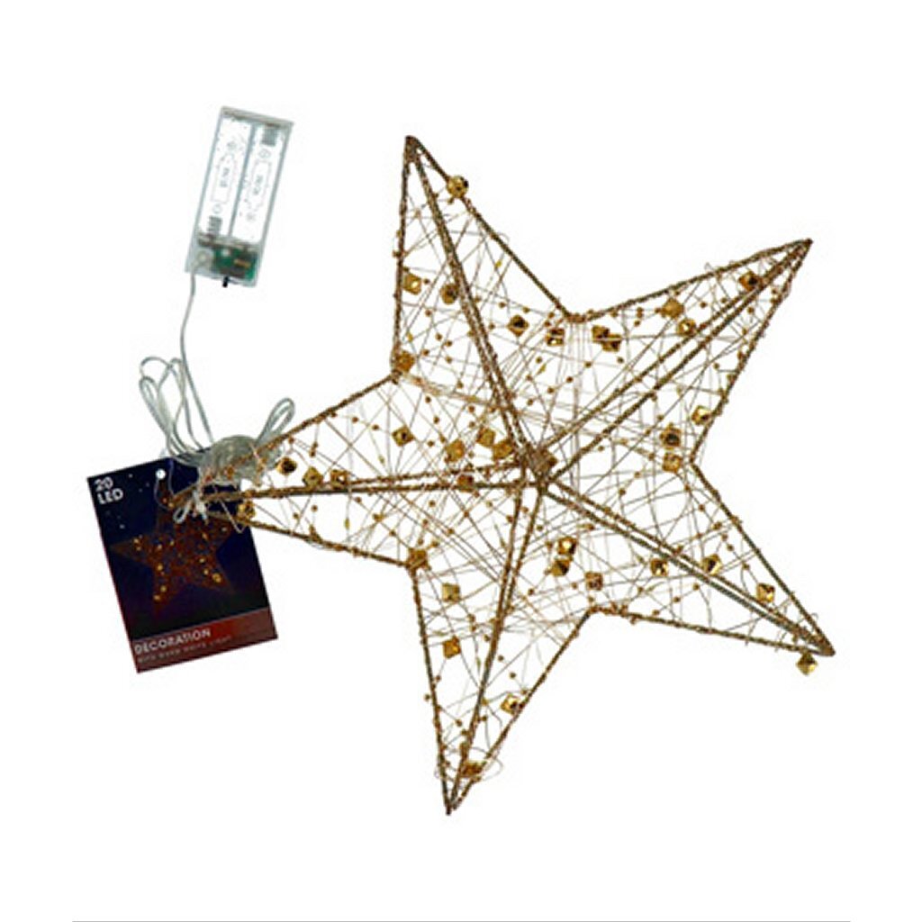 Kerstster met Verlichting 20 LEDs 30 cm Timer Goud Diamant