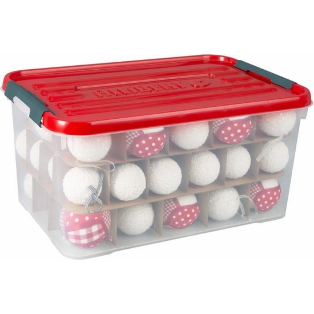 Curver Opbergbox Kerst 50L met Tussenkarton Rood/Transparant