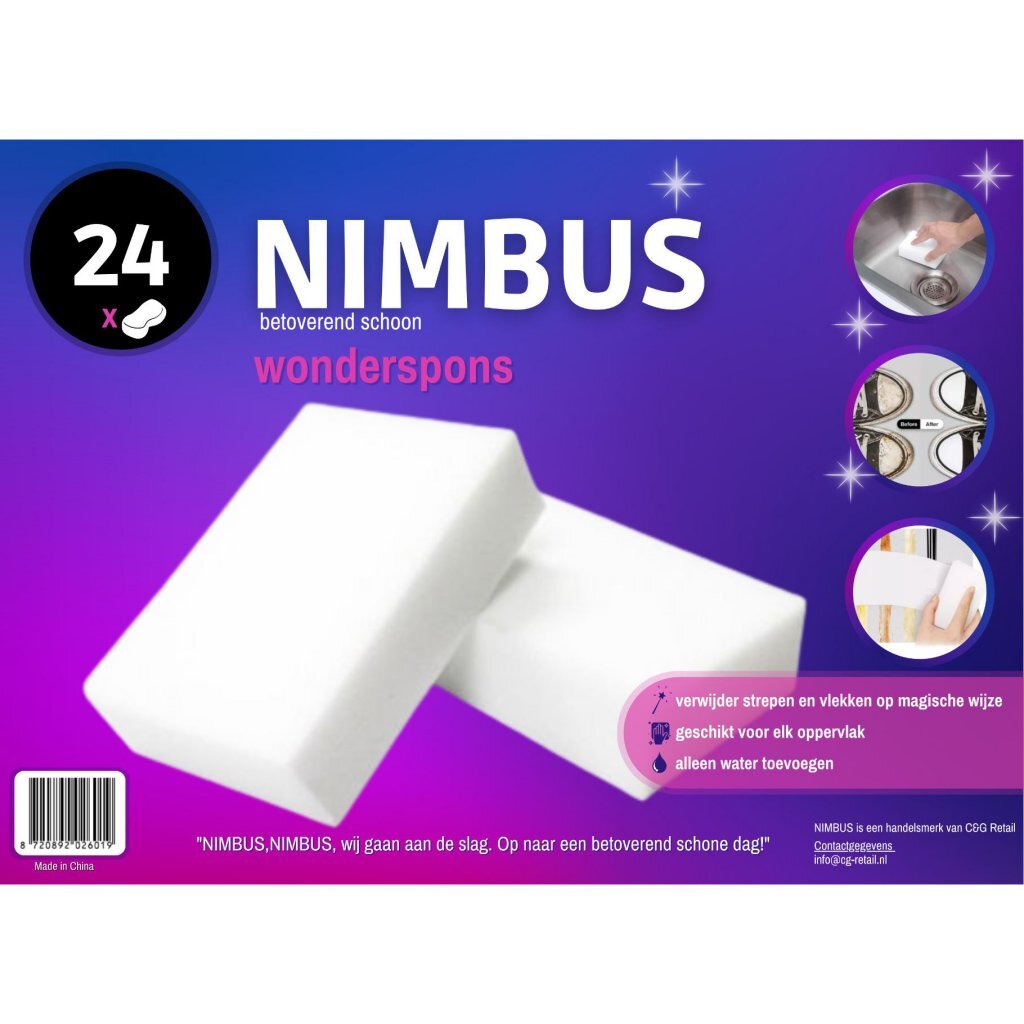 NIMBUS Wonderspons - Melamine Spons - 24 stuks - Voordeelverpakking - Extra Dik