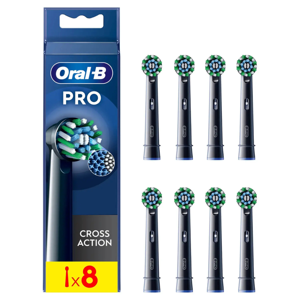 Oral-B Pro - Cross Action - Opzetborstels - Met CleanMaximiser Technologie - Zwart - 8 Stuks