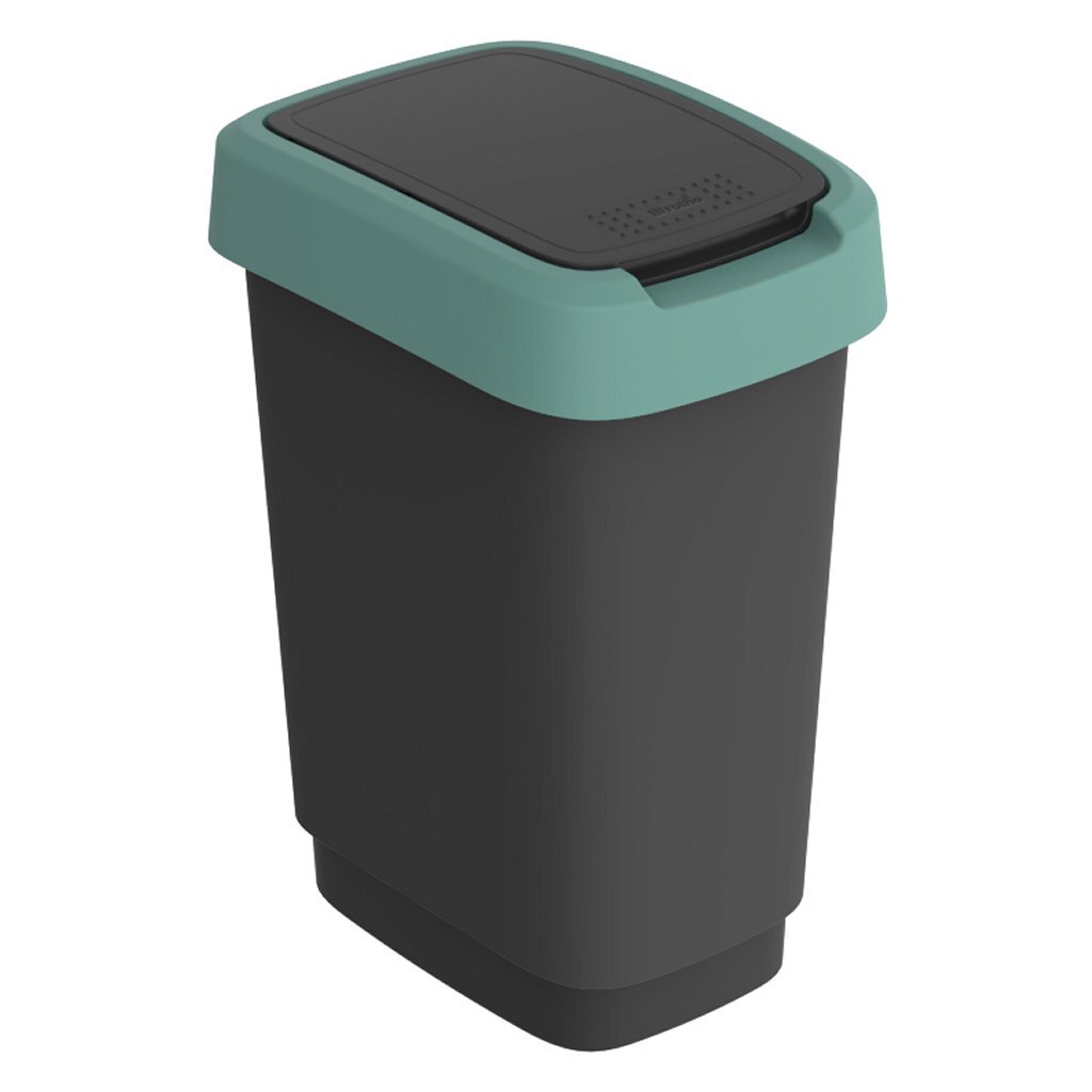 Rotho Twist Swing - Afvalbak 10L met klapdeksel - Recycling afvalverzamelaar - BPA-vrij - Zwart/Donkergroen