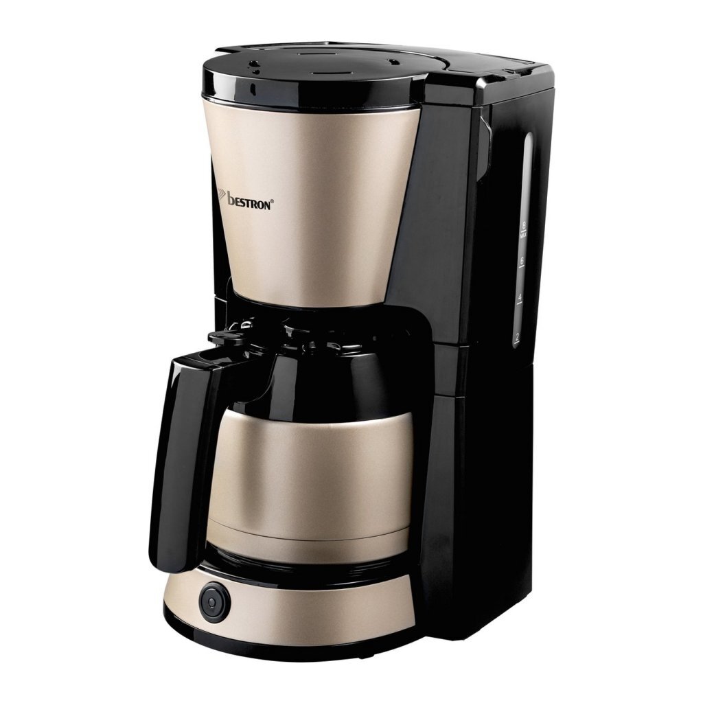 Bestron Koffiezetapparaat voor filterkoffie, Filterkoffiemachine met thermokan voor 8 kopjes, inclusief permanent filter & automatische uitschakeling, 900W, kleur: Lichtbeige