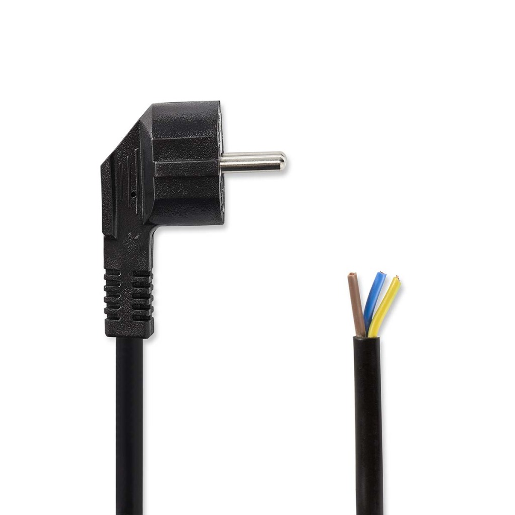 Nedis CEGL11918BK Stroomkabel Type F (cee 7/7) Male Open Recht Recht Vernikkeld 1.80 M Rond Neopreen Zwart Label