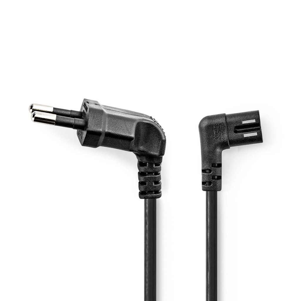 Nedis PCGB11055BK20 Stroomkabel Euro Male Iec-320-c7 Gehoekt Links Gehoekt Vernikkeld 2.00 M Rond Pvc Zwart Doos