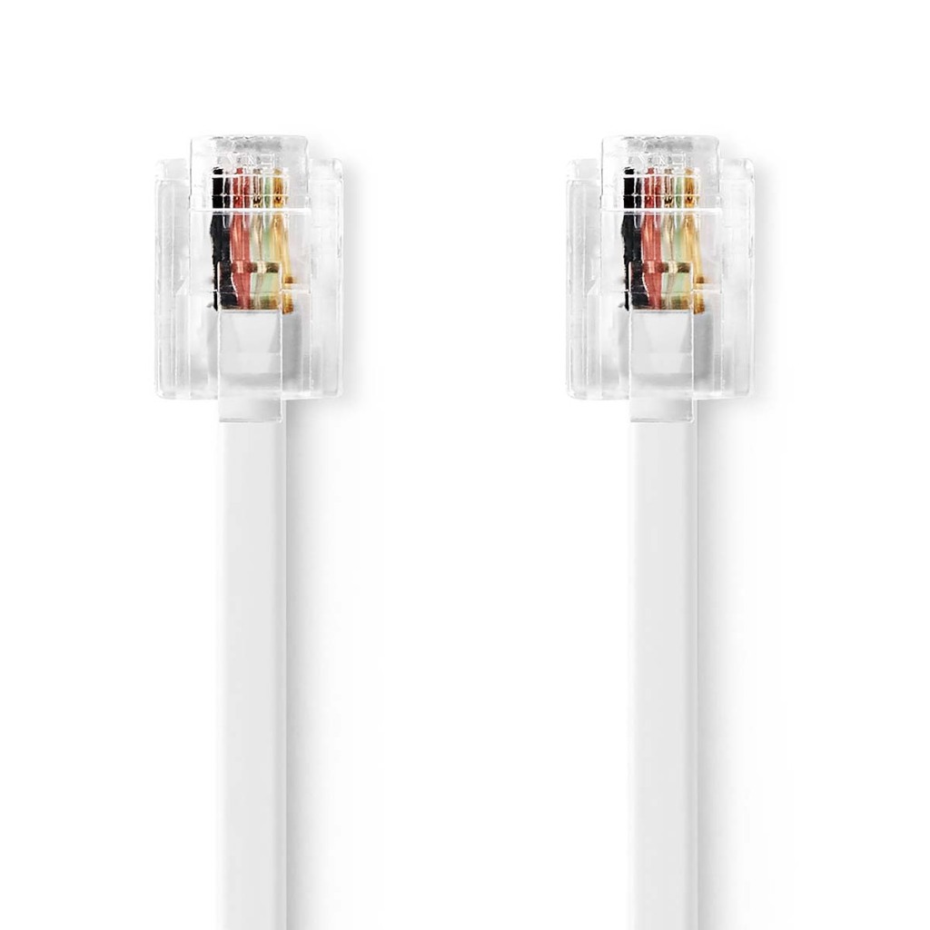 Nedis TCGL90200WT50 Telecomkabel Rj11 Male Rj11 Male 5.00 M Kabel Design: Plat Connectorplating: Vernikkeld Kabeltype: Rj11 Wit afbeelding