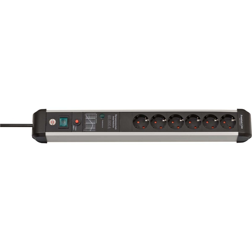Brennenstuhl 1391010600 Premium-protect-line 60.000a Stekkerdoos Met Overspanningsbeveiliging 6-voudig 3m H05vv-f 3g1,5