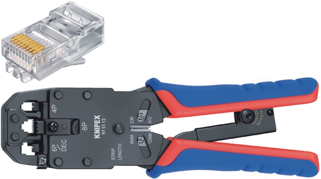 Knipex 97 51 12 SB Crimp Lever Pliers For Western Plugs Western Connector Rj10 (4-pin) 7.65 Mm, Rj11/12 (6-pin) 9.65 Mm; Rj45 (8-pin) 11.68 Mm
