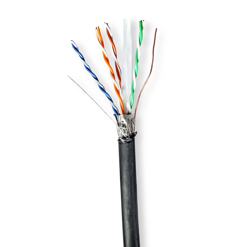 Nedis CCBG8598BK100S Netwerk Kabel Rol Cat6 Solid S/ftp Koper 100.0 M Buitenshuis Rond Pe Zwart Gift Box afbeelding