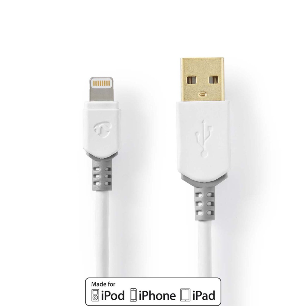 Nedis CCBW39300WT30 Lightning Kabel Usb 2.0 Apple Lightning 8-pins Usb-a Male 480 Mbps Verguld 3.00 M Rond Pvc Grijs / Wit Doos