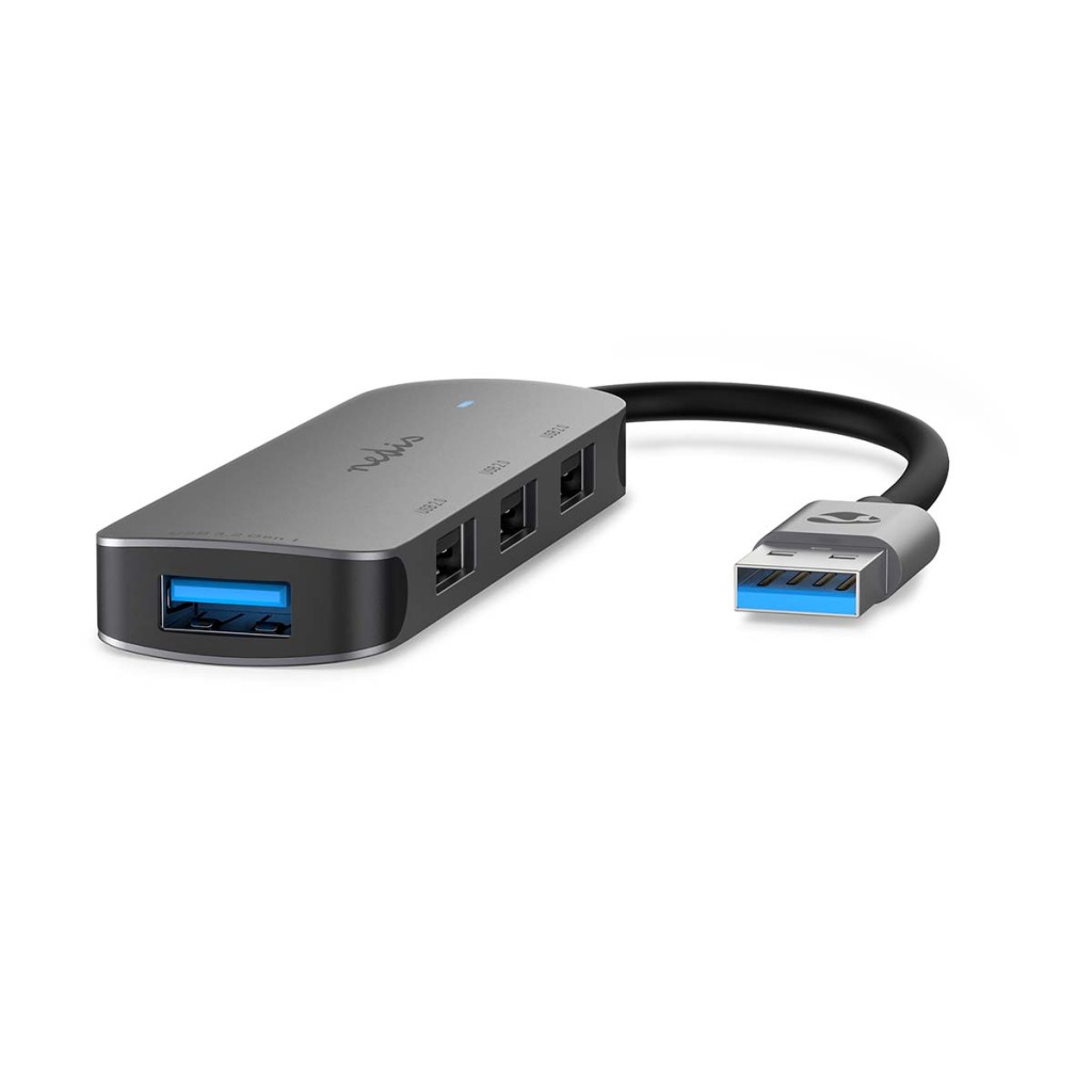 Nedis CCGB61210GY01 Usb-hub Usb-a Male 4x Usb A Female 4-poorts Poort(en) Usb 2.0 / Usb 3.2 Gen 1 Usb Gevoed