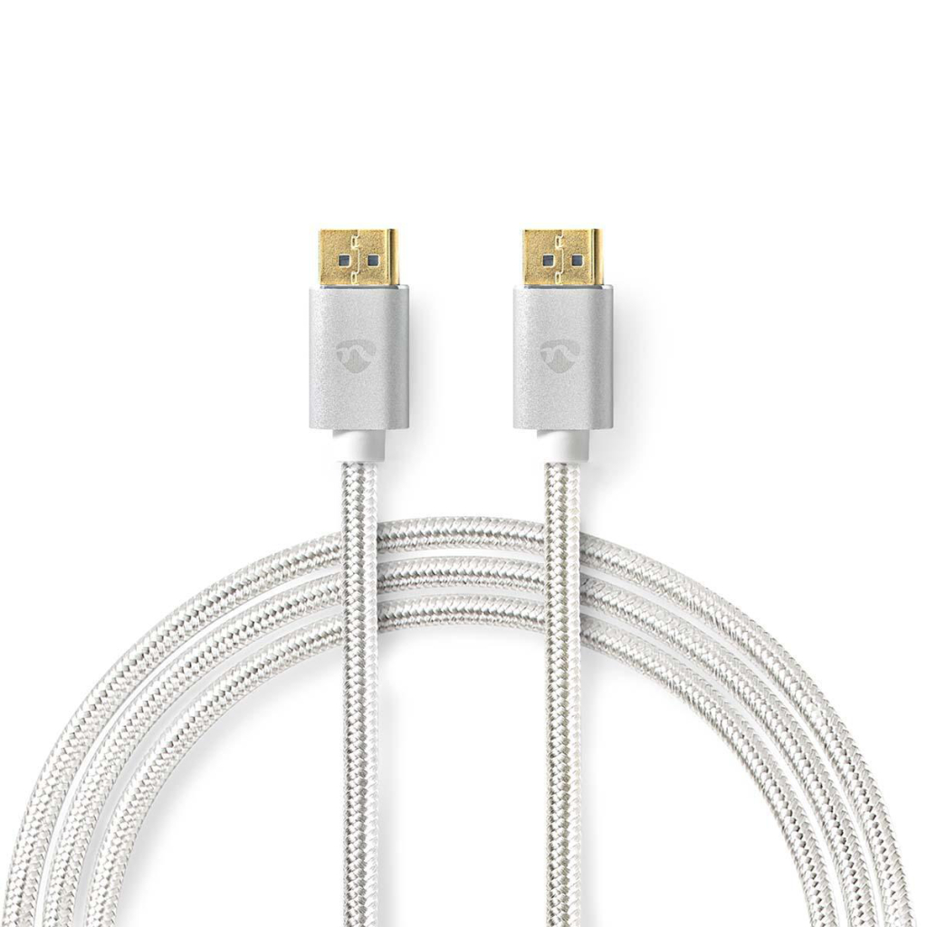 Nedis CCTB37014AL20 Displayport-kabel Displayport Male Displayport Male 8k@60hz Verguld 2.00 M Rond Gevlochten Zilver Cover Window Box