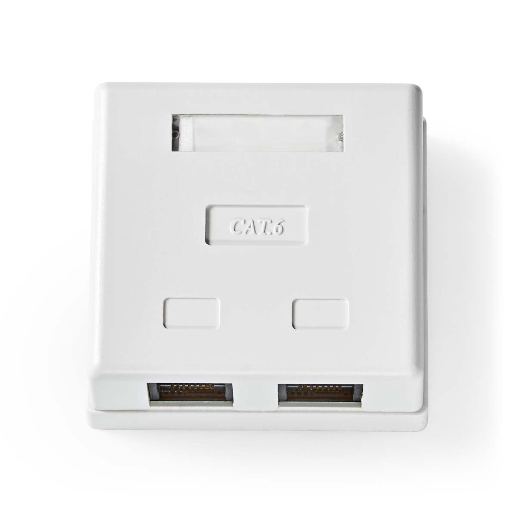 Nedis CCGP89110WT Netwerk Wanddoos Opbouw 2 Poort(en) U/utp Cat6 Recht Female Goud Verguld Pvc Wit Polybag