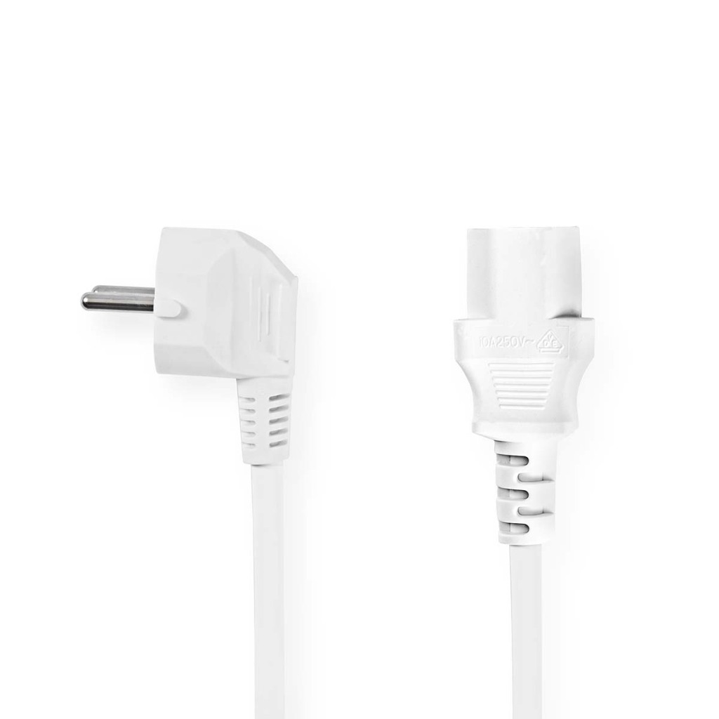Nedis CEGL10000WT20 Stroomkabel Type F (cee 7/7) Male Iec-320-c13 Gehoekt Recht Vernikkeld 2.00 M Rond Pvc Wit Label