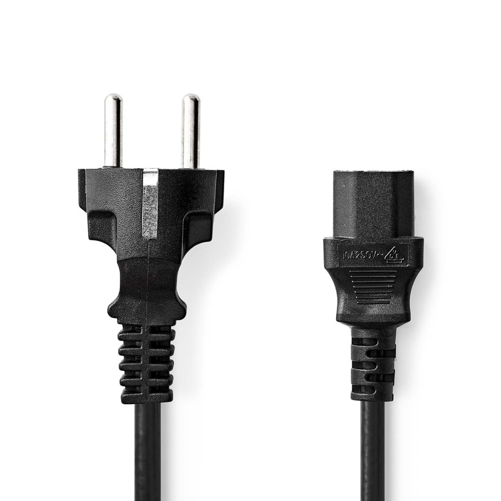 Nedis CEGL10030BK50 Stroomkabel Type F (cee 7/7) Male Iec-320-c13 Recht Recht Vernikkeld 5.00 M Rond Pvc Zwart Label afbeelding