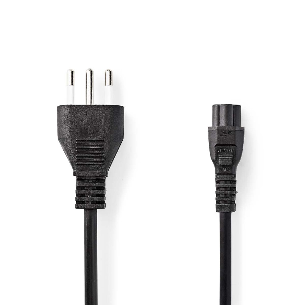 Nedis CEGL11320BK20 Stroomkabel Italië Male Iec-320-c5 Recht Recht Vernikkeld 2.00 M Rond Pvc Zwart Label
