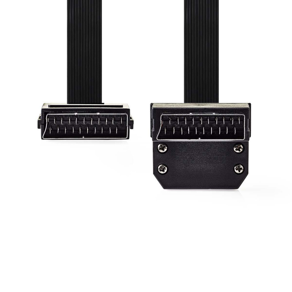 Nedis CVGP31045BK20 Scart Platte Kabel Scart Male - Scart Male 90° Gehoekt 2,0 M Zwart