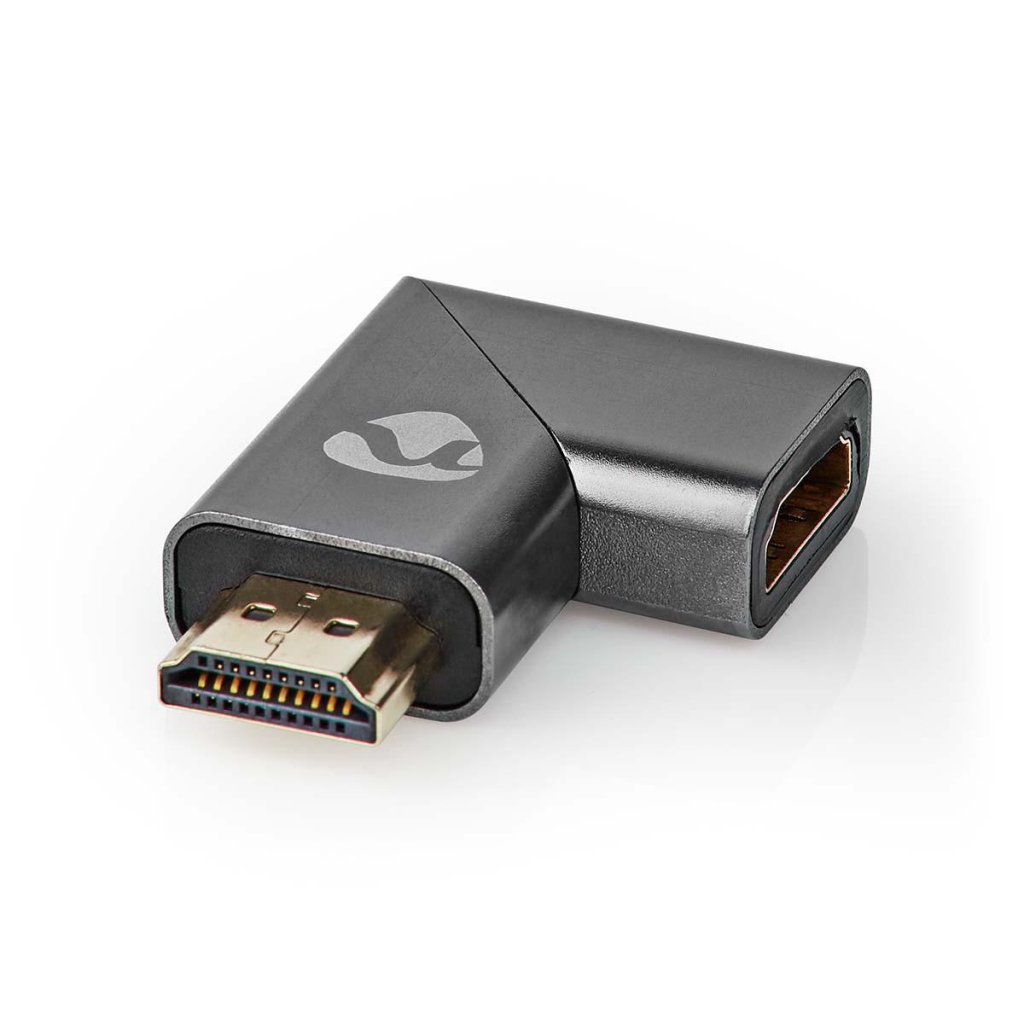 Nedis CVTB34904GY Hdmi™-adapter Hdmi Male / Hdmi™ Connector Hdmi Female / Hdmi™ Output Verguld Rechts Gehoekt Aluminium Gunmetal 1 Stuks Cover Window Box