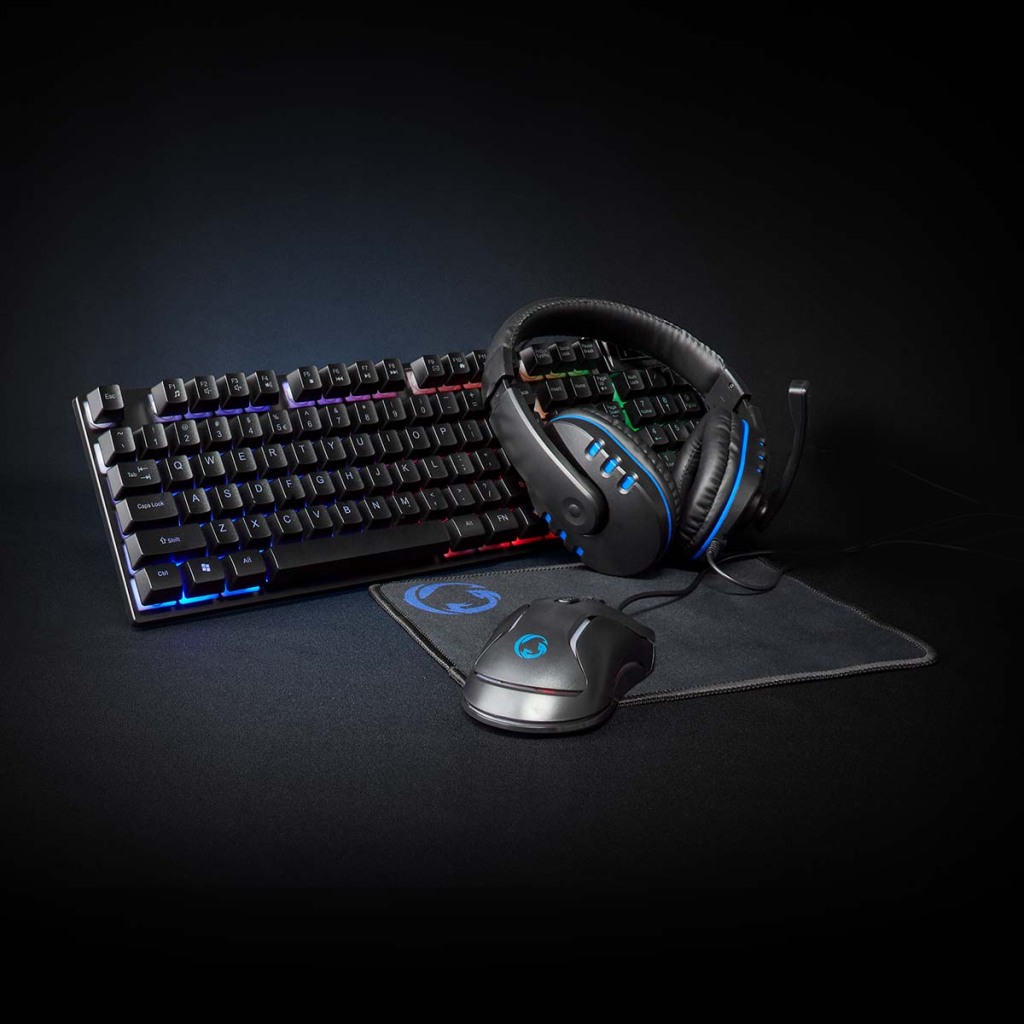 Nedis GCK51110BKUS Gaming Combo Kit 5-in-1 Toetsenbord, Koptelefoon, Muis En Muismat Zwart Qwerty Us Internationaal