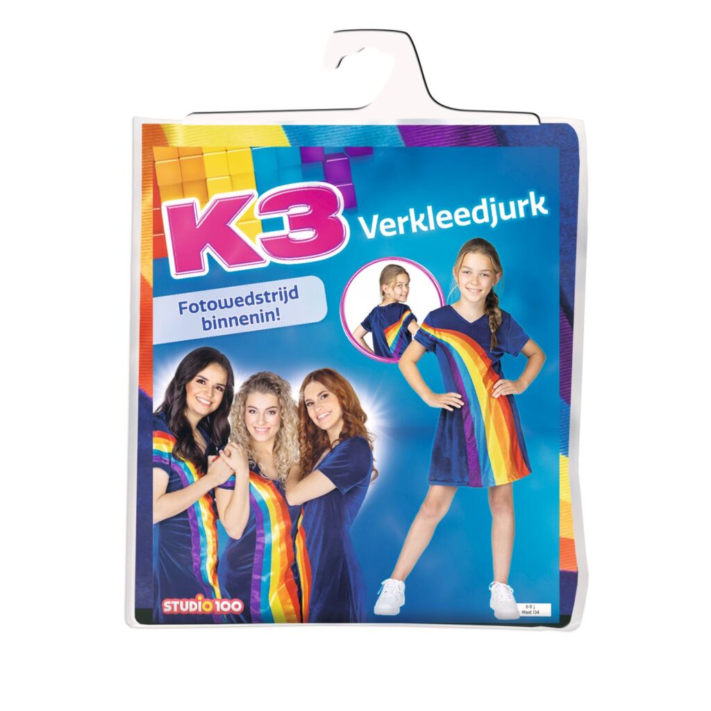 K3 Regenboog Verkeeldjurk Blauw 6-8 Jaar