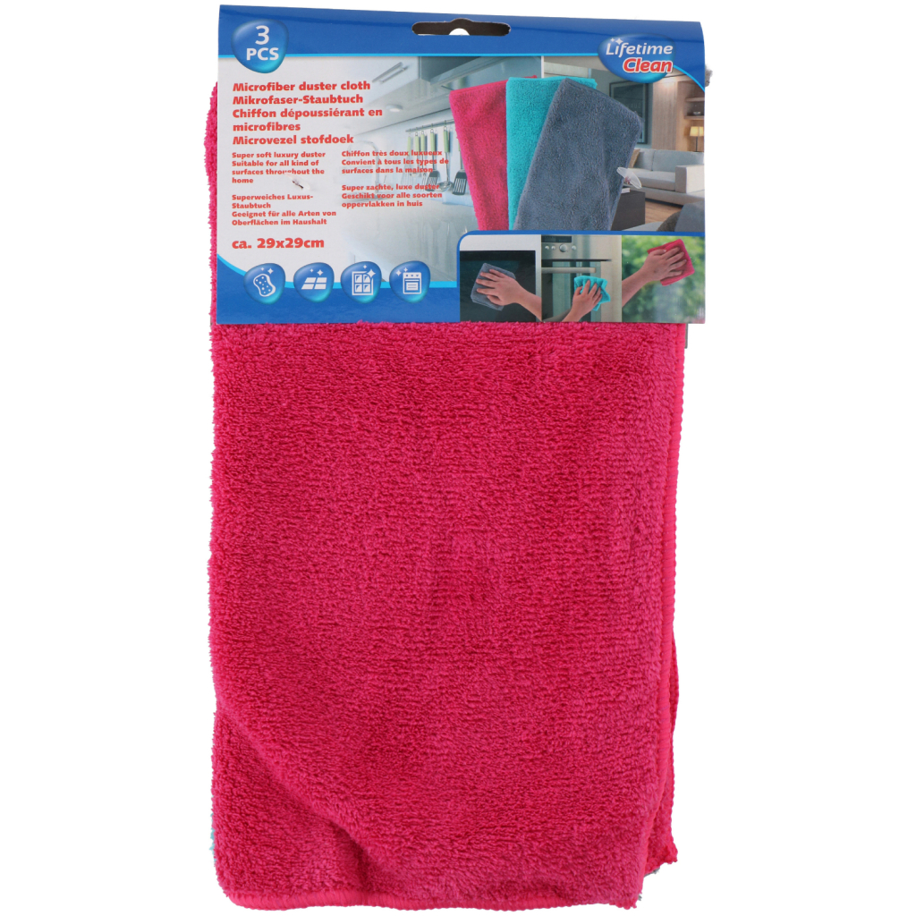 Lifetime Clean Microvezeldoekjes 29x29 cm 3 Stuks Rood/Blauw/Grijs