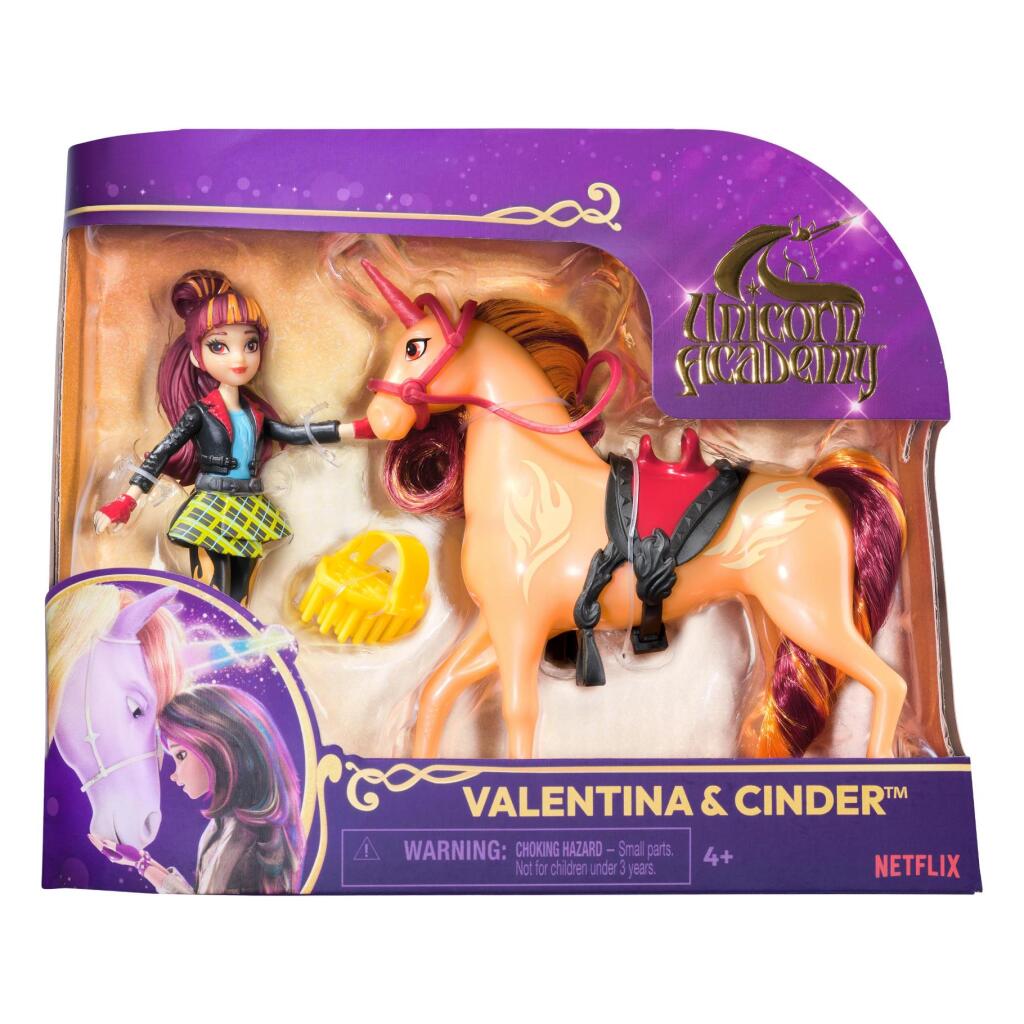 Unicorn Academy - Valentina & Cinder met 2 rijaccessoires en borstel - Speelfigurenset