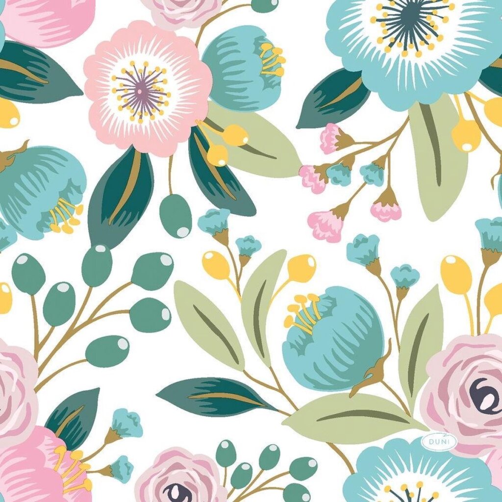 Duni Servetten Blossoms 3-laags 33x33cm Papier Blauw 20 Stuks afbeelding