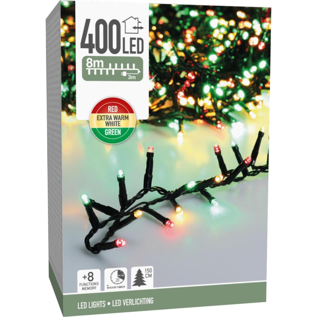 Microcluster Kerstverlichting - 400 led - 8m - three tone traditional - Lichtfuncties -Buiten Binnen