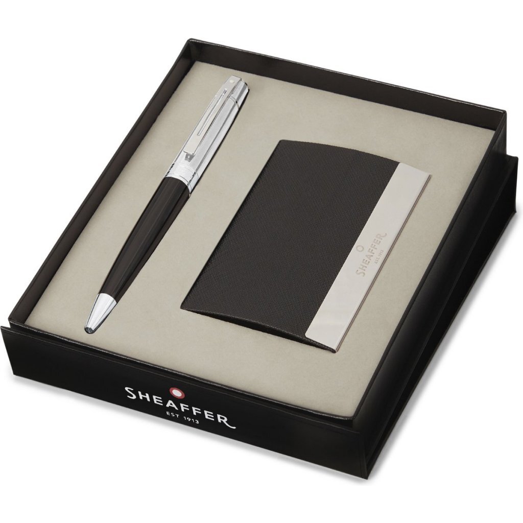 Sheaffer balpen giftset - 300/G9314 - glossy black chrome plated - met visitekaarthouder - SF-G2931451-3