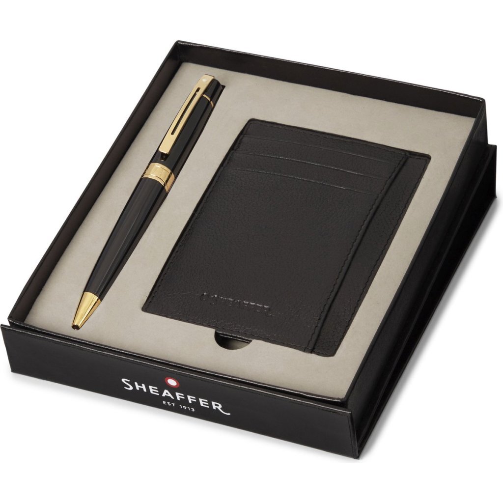 Sheaffer balpen giftset - 300/G9325 - glossy black chrome gold tone - met creditcardhouder - SF-G2932551-2