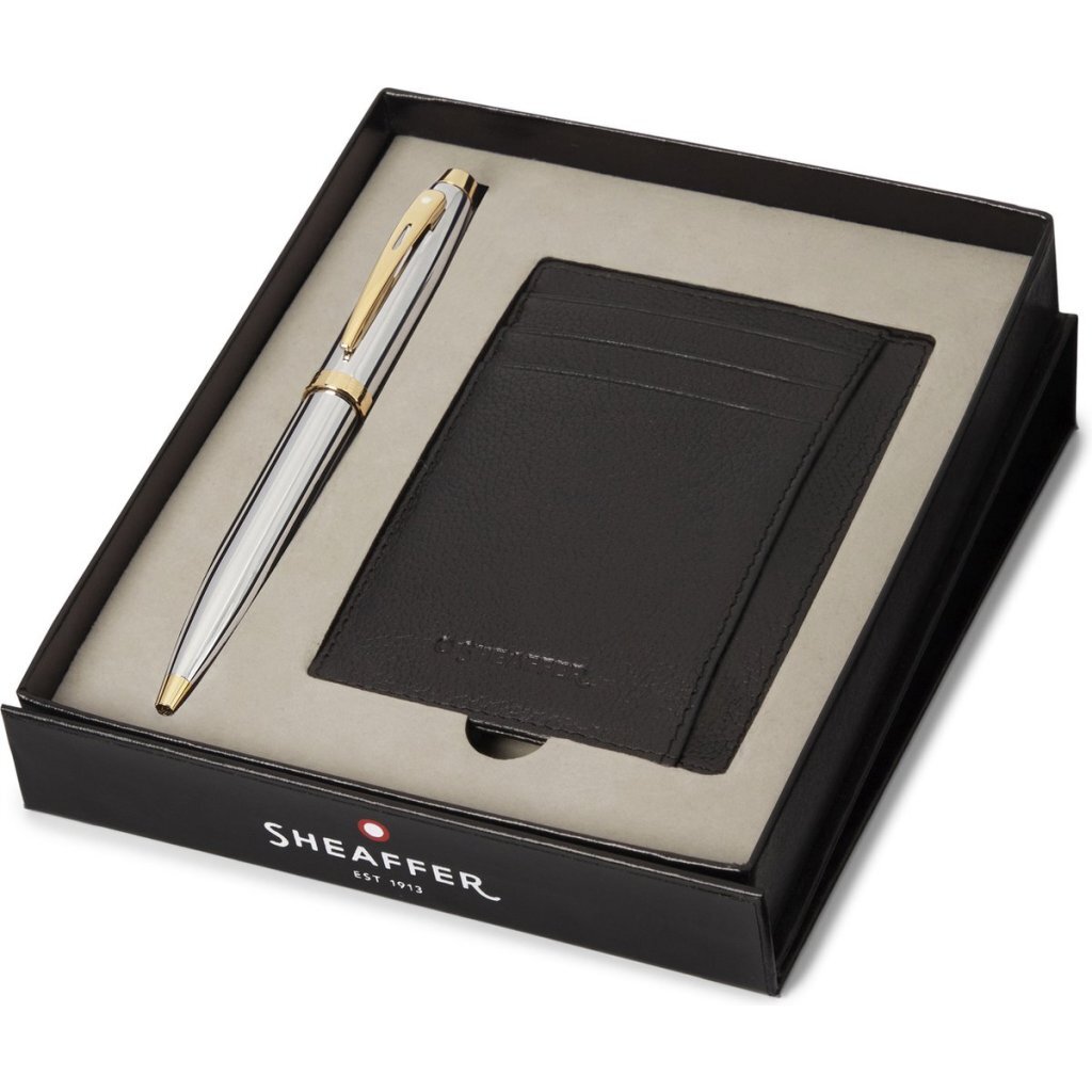 Sheaffer balpen giftset - 300/G9342 - bright chrome gold tone - met creditcardhouder - SF-G2934251-2