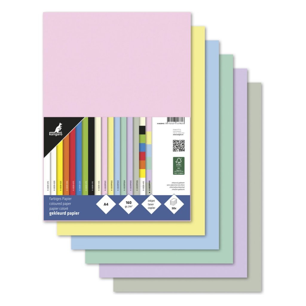 Kangaro papier - A4 - 160 grams - pastel assorti - 50 vel - K-0039P415