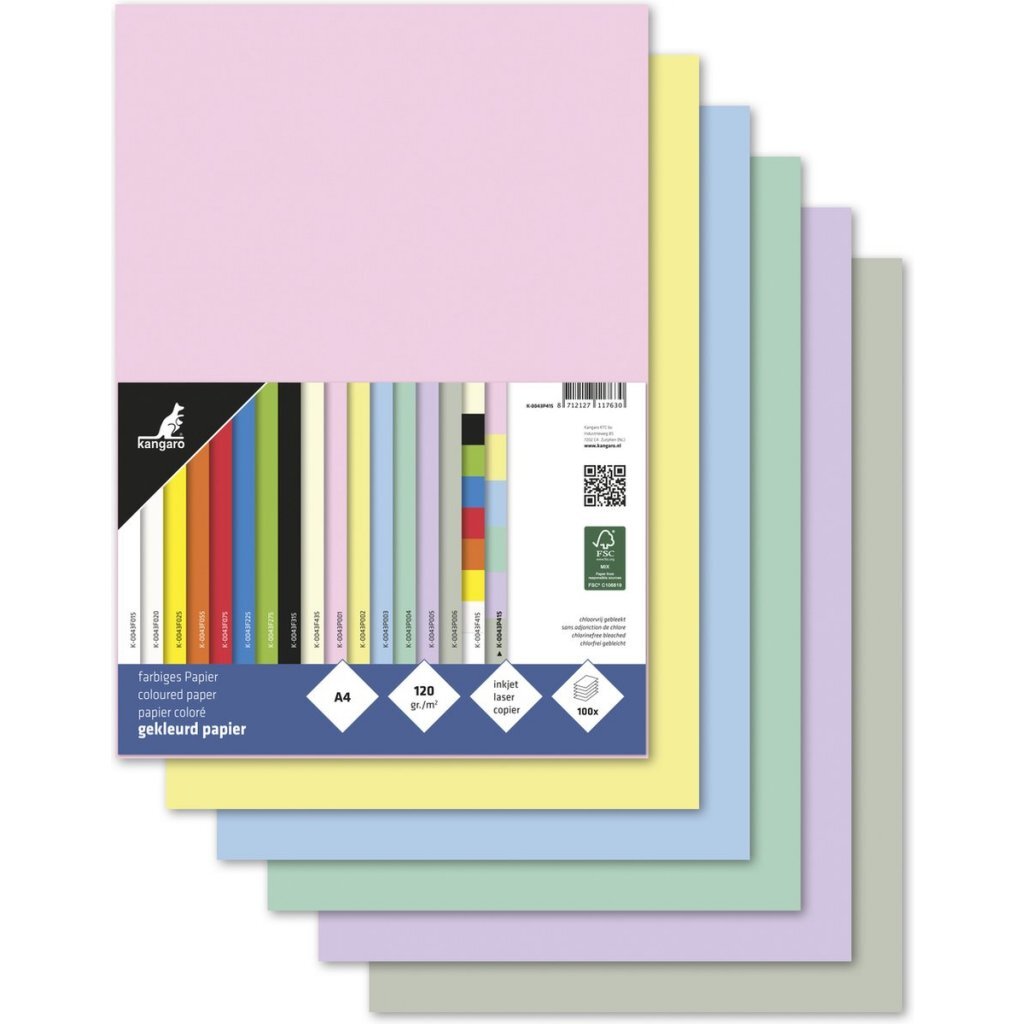 Kangaro papier - A4 - 120 grams - pastel assorti - 100 vel - K-0043P415