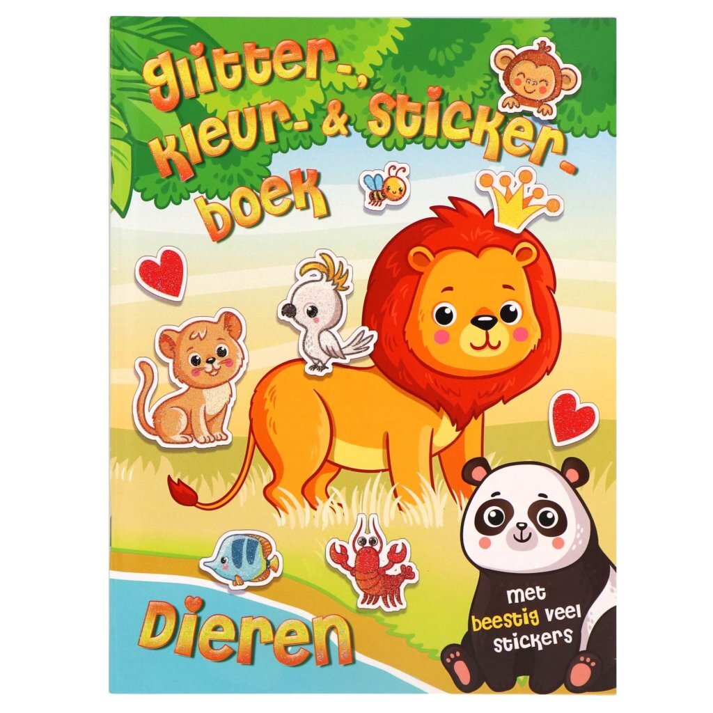 Glitter Kleur en Stickerboek Dieren afbeelding